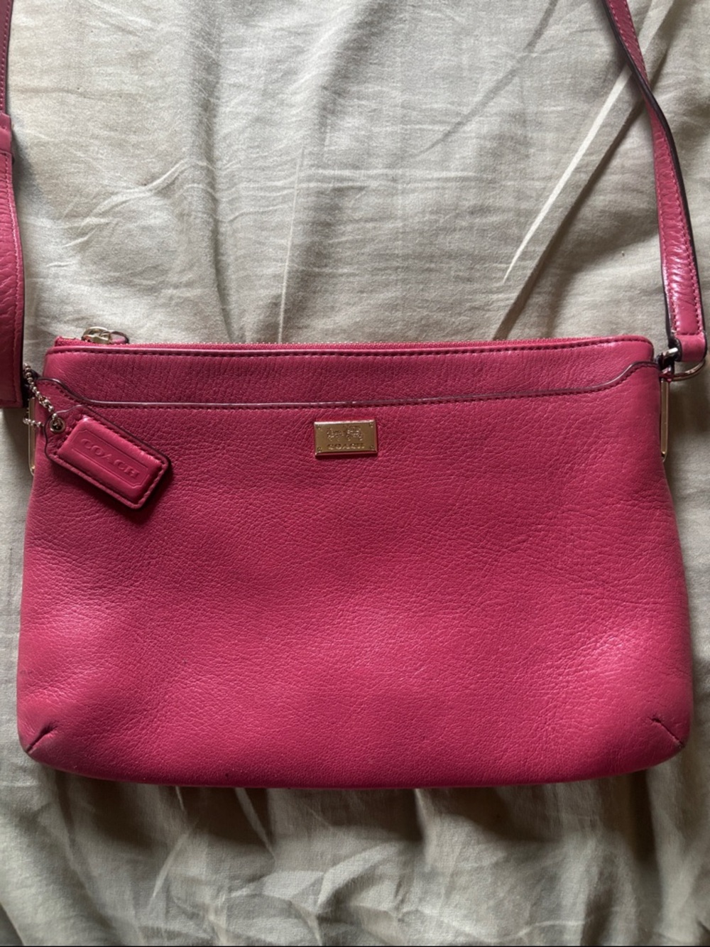 Coach Hot Pink Leather Crossbody Bag with Gold Hardware